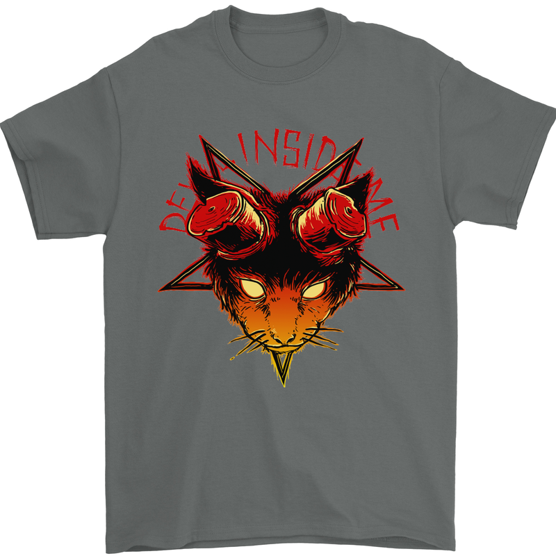 Devil Inside Me Satanic Cat Demon Evil Mens T-Shirt Cotton Gildan Charcoal
