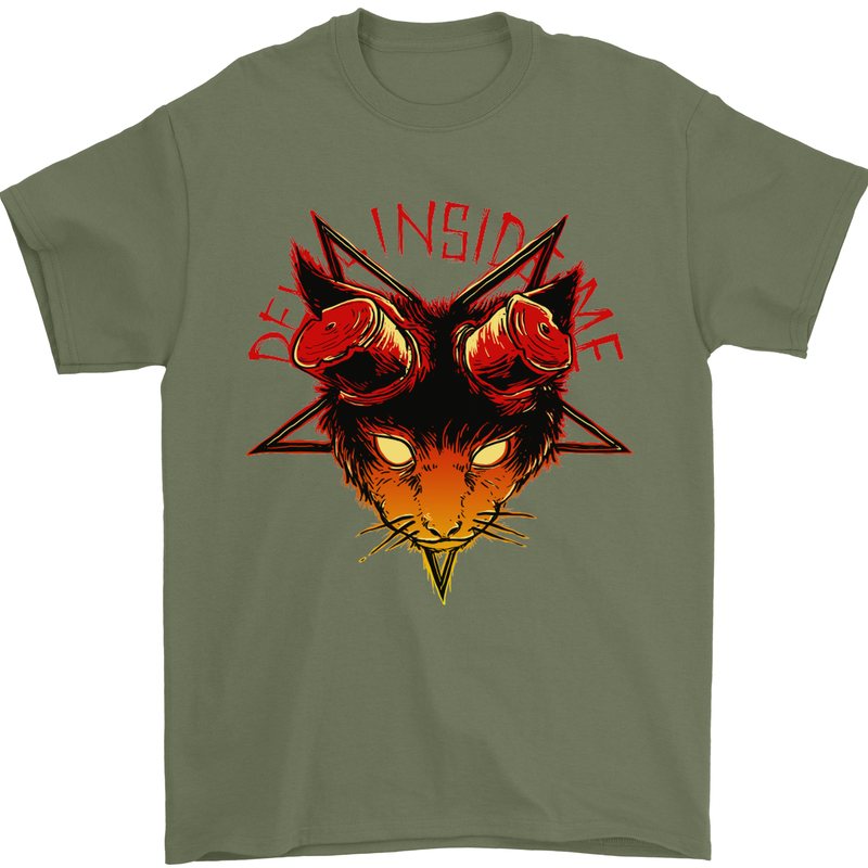 Devil Inside Me Satanic Cat Demon Evil Mens T-Shirt Cotton Gildan Military Green