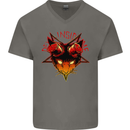 Devil Inside Me Satanic Cat Demon Evil Mens V-Neck Cotton T-Shirt Charcoal