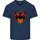 Devil Inside Me Satanic Cat Demon Evil Mens V-Neck Cotton T-Shirt Navy Blue