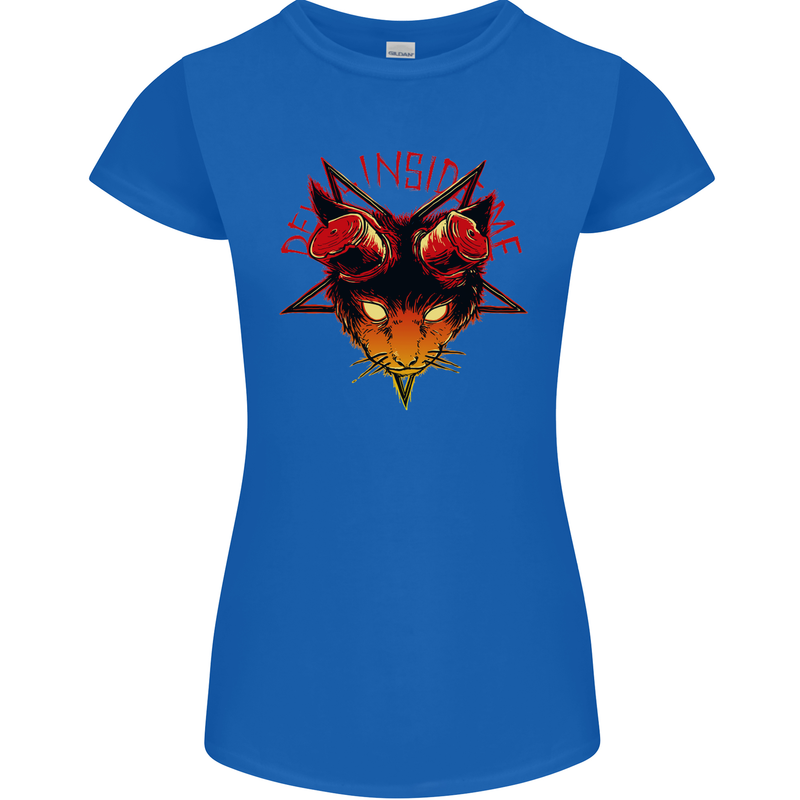 Devil Inside Me Satanic Cat Demon Evil Womens Petite Cut T-Shirt Royal Blue