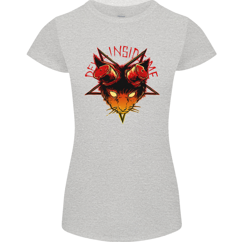 Devil Inside Me Satanic Cat Demon Evil Womens Petite Cut T-Shirt Sports Grey