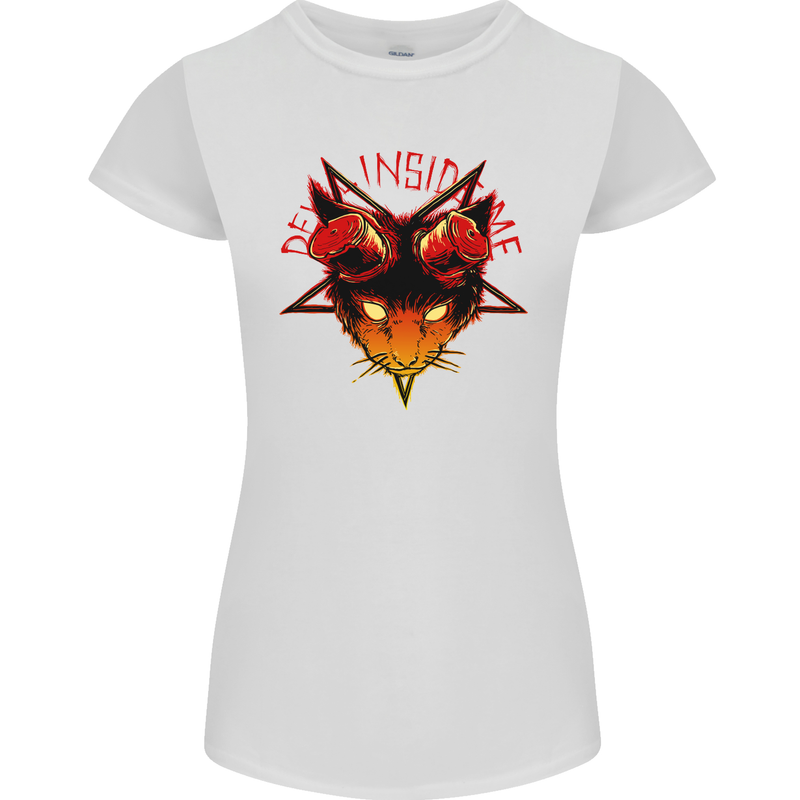 Devil Inside Me Satanic Cat Demon Evil Womens Petite Cut T-Shirt White