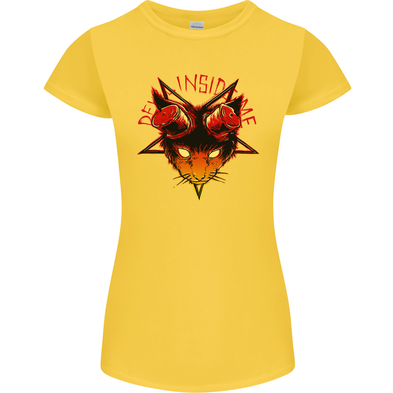 Devil Inside Me Satanic Cat Demon Evil Womens Petite Cut T-Shirt Yellow