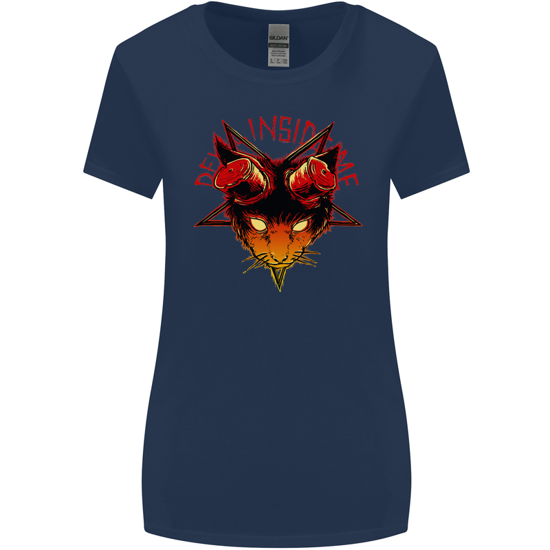 Devil Inside Me Satanic Cat Demon Evil Womens Wider Cut T-Shirt Navy Blue