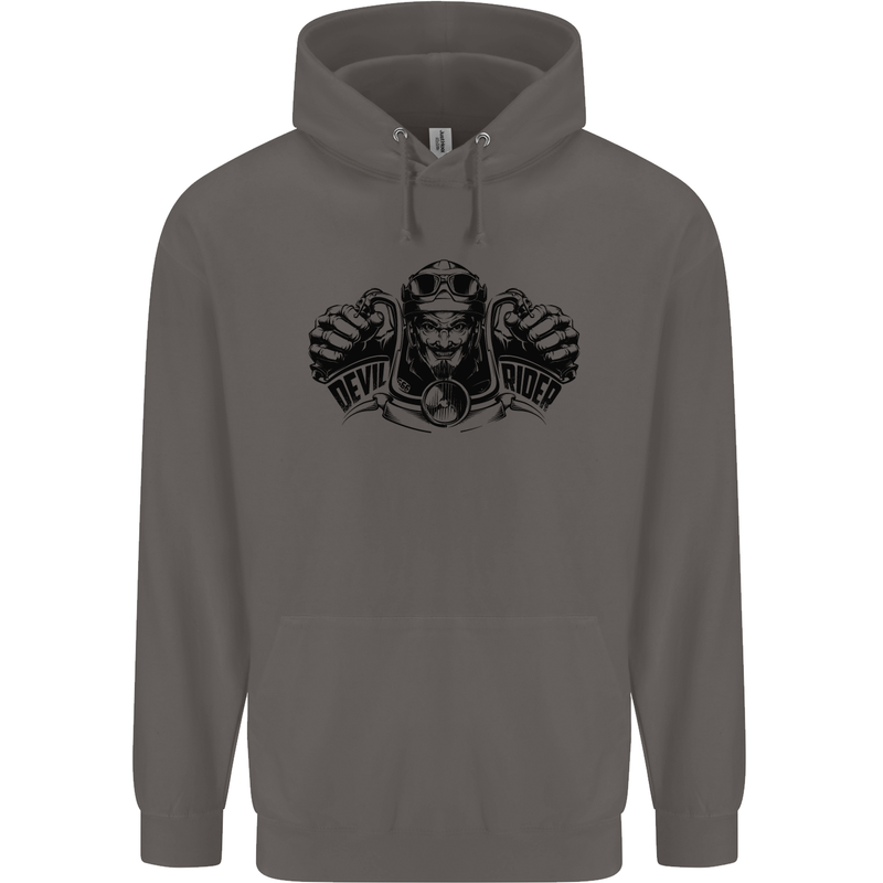 Devil Rider Motorcycle Motorbike Biker Mens 80% Cotton Hoodie Charcoal