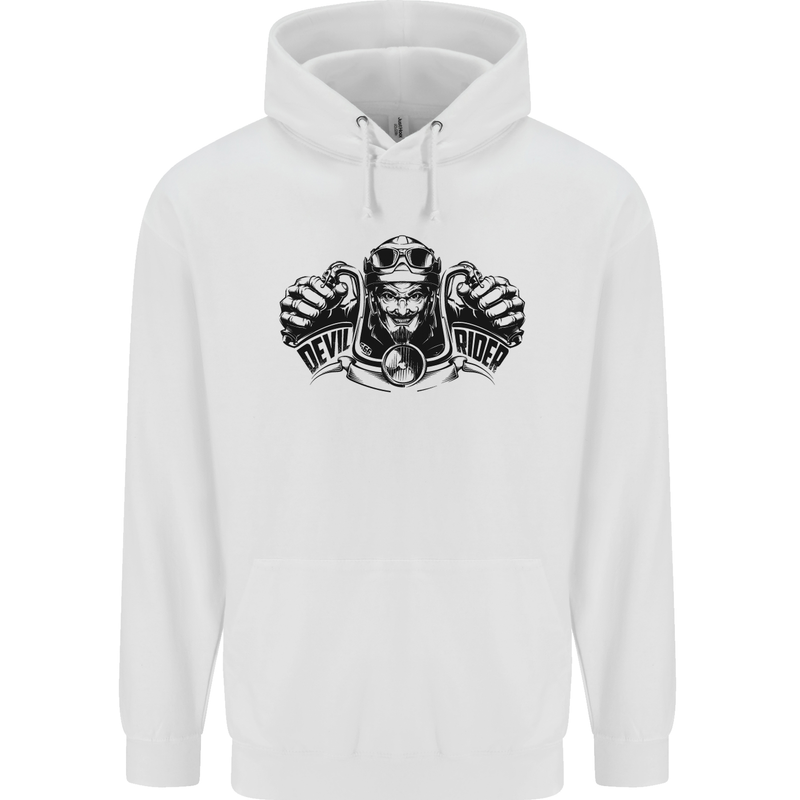 Devil Rider Motorcycle Motorbike Biker Mens 80% Cotton Hoodie White