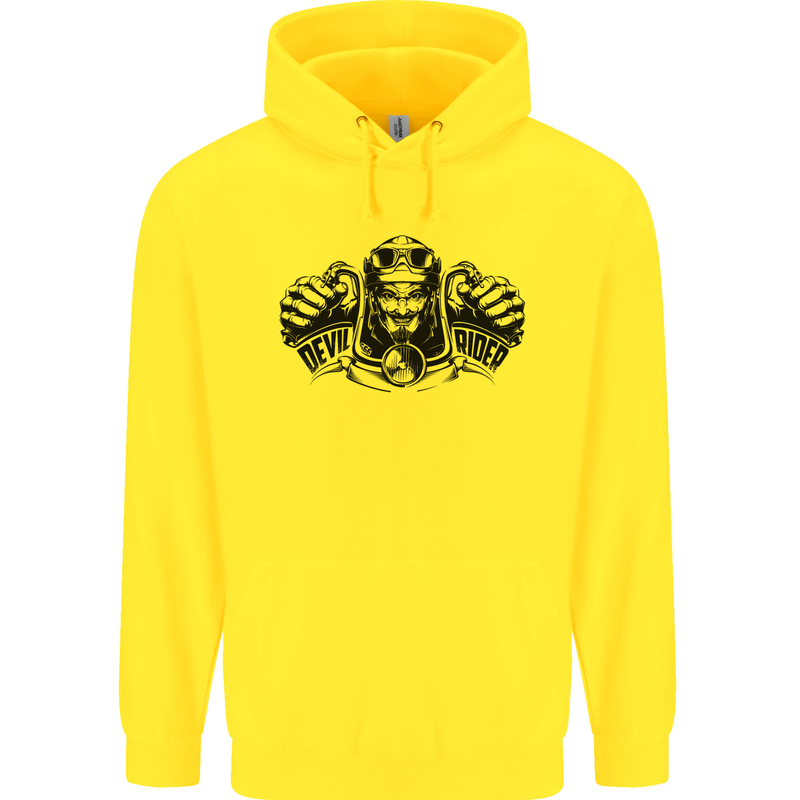 Devil Rider Motorcycle Motorbike Biker Mens 80% Cotton Hoodie Yellow