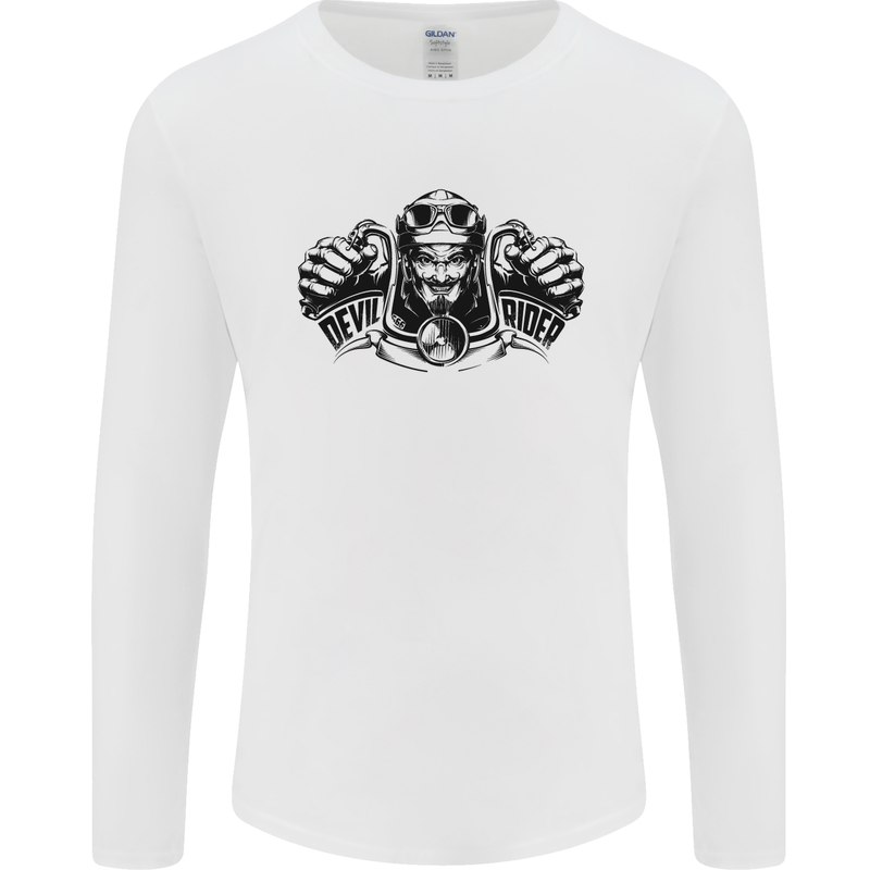 Devil Rider Motorcycle Motorbike Biker Mens Long Sleeve T-Shirt White