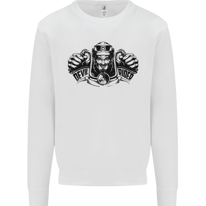 Devil Rider Motorcycle Motorbike Biker Mens Sweatshirt Jumper White