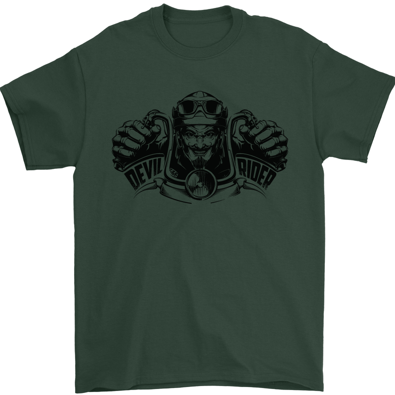 Devil Rider Motorcycle Motorbike Biker Mens T-Shirt Cotton Gildan Forest Green