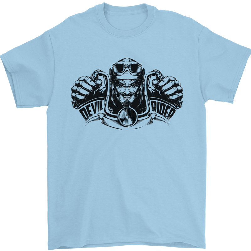 Devil Rider Motorcycle Motorbike Biker Mens T-Shirt Cotton Gildan Light Blue