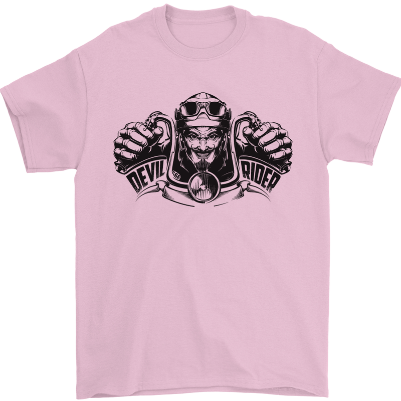 Devil Rider Motorcycle Motorbike Biker Mens T-Shirt Cotton Gildan Light Pink