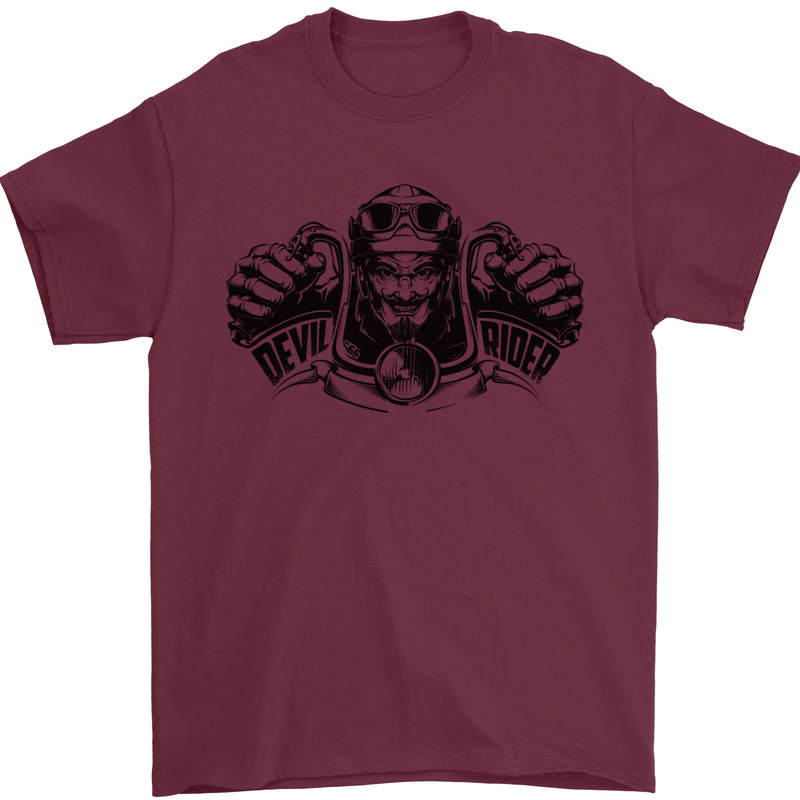 Devil Rider Motorcycle Motorbike Biker Mens T-Shirt Cotton Gildan Maroon