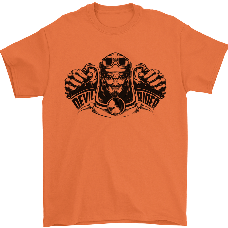 Devil Rider Motorcycle Motorbike Biker Mens T-Shirt Cotton Gildan Orange