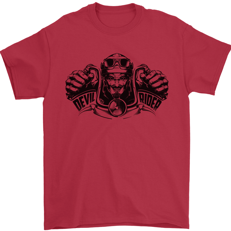 Devil Rider Motorcycle Motorbike Biker Mens T-Shirt Cotton Gildan Red