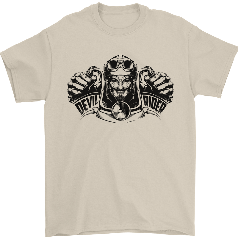 Devil Rider Motorcycle Motorbike Biker Mens T-Shirt Cotton Gildan Sand