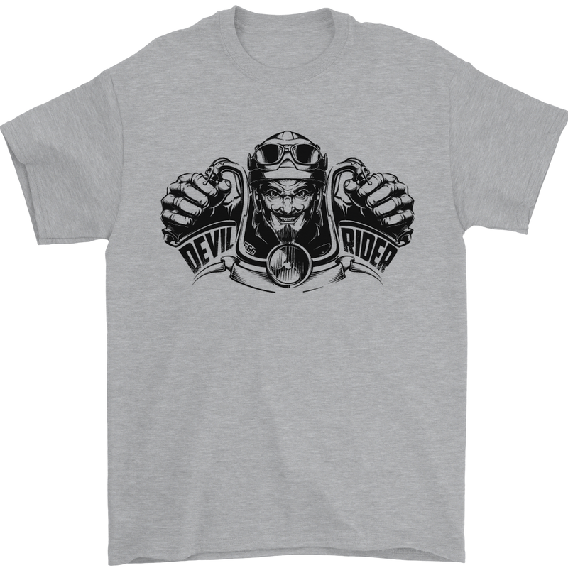 Devil Rider Motorcycle Motorbike Biker Mens T-Shirt Cotton Gildan Sports Grey