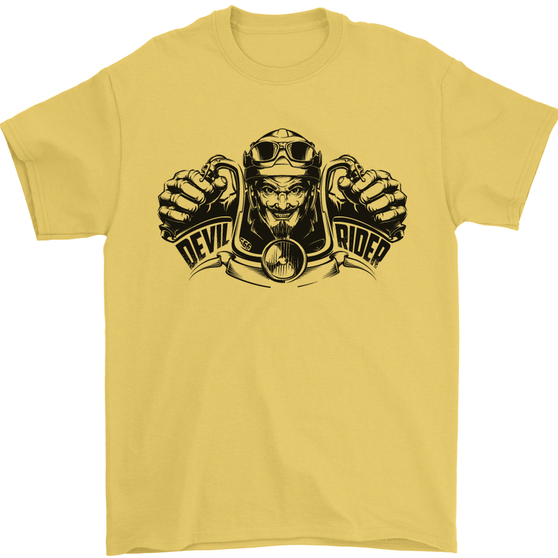 Devil Rider Motorcycle Motorbike Biker Mens T-Shirt Cotton Gildan Yellow