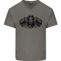 Devil Rider Motorcycle Motorbike Biker Mens V-Neck Cotton T-Shirt Charcoal