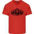 Devil Rider Motorcycle Motorbike Biker Mens V-Neck Cotton T-Shirt Red
