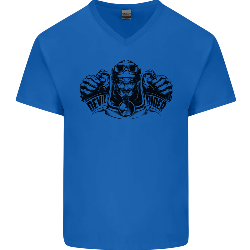 Devil Rider Motorcycle Motorbike Biker Mens V-Neck Cotton T-Shirt Royal Blue