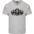 Devil Rider Motorcycle Motorbike Biker Mens V-Neck Cotton T-Shirt Sports Grey