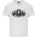 Devil Rider Motorcycle Motorbike Biker Mens V-Neck Cotton T-Shirt White