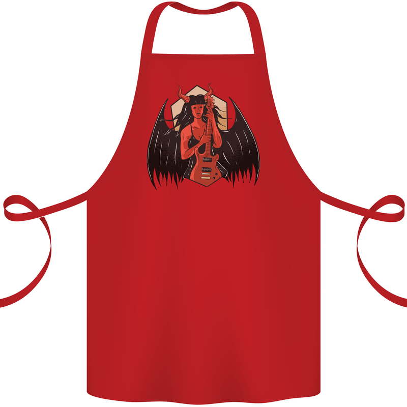 Devil Woman Guitar Death Heavy Metal Rock Cotton Apron 100% Organic Red