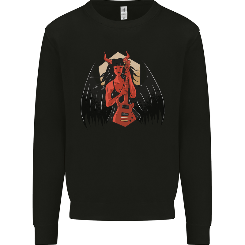 Devil Woman Guitar Death Heavy Metal Rock Kids Sweatshirt Jumper Black