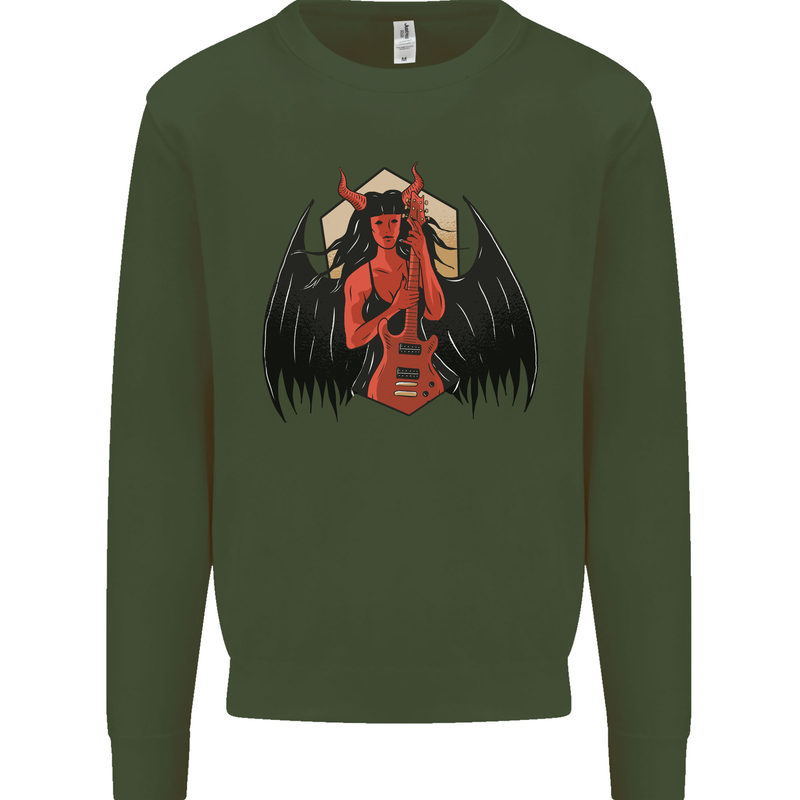 Devil Woman Guitar Death Heavy Metal Rock Kids Sweatshirt Jumper Forest Green