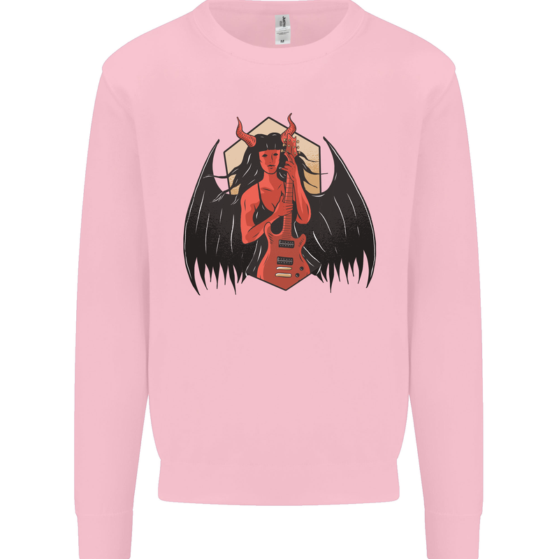 Devil Woman Guitar Death Heavy Metal Rock Kids Sweatshirt Jumper Light Pink