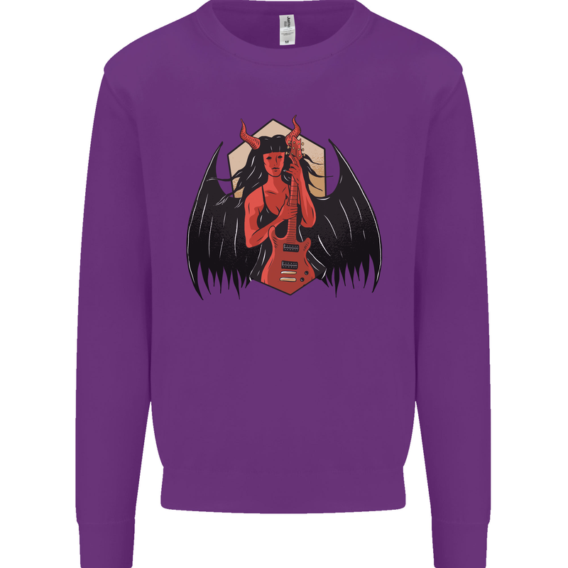 Devil Woman Guitar Death Heavy Metal Rock Kids Sweatshirt Jumper Purple