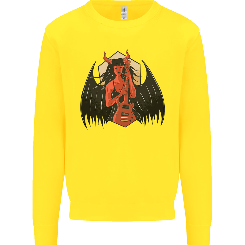 Devil Woman Guitar Death Heavy Metal Rock Kids Sweatshirt Jumper Yellow