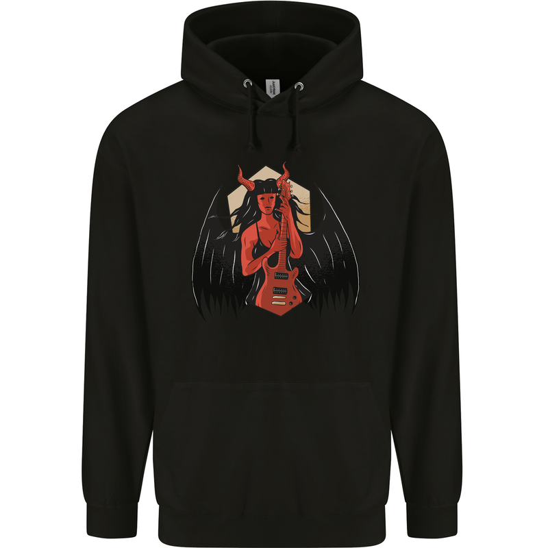 Devil Woman Guitar Death Heavy Metal Rock Mens 80% Cotton Hoodie Black