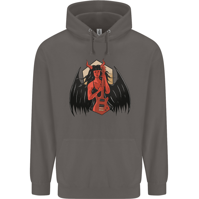 Devil Woman Guitar Death Heavy Metal Rock Mens 80% Cotton Hoodie Charcoal