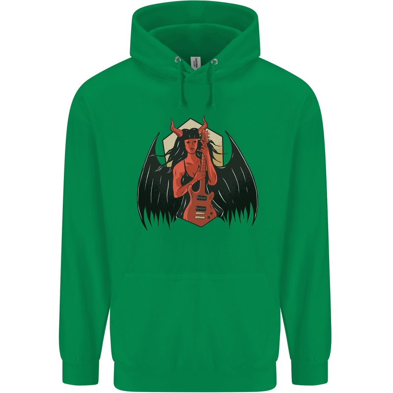 Devil Woman Guitar Death Heavy Metal Rock Mens 80% Cotton Hoodie Irish Green