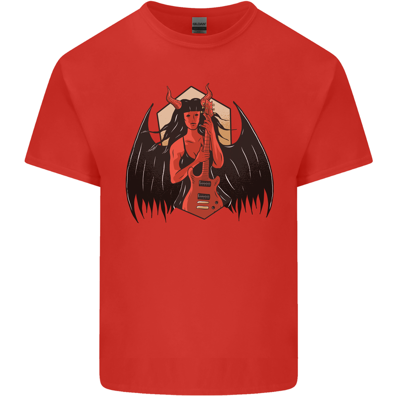 Devil Woman Guitar Death Heavy Metal Rock Mens Cotton T-Shirt Tee Top Red