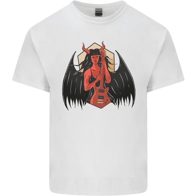 Devil Woman Guitar Death Heavy Metal Rock Mens Cotton T-Shirt Tee Top White