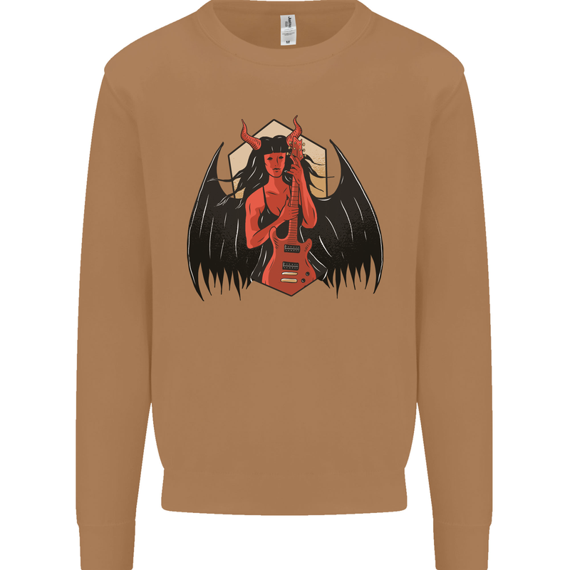 Devil Woman Guitar Death Heavy Metal Rock Mens Sweatshirt Jumper Caramel Latte