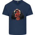 Devil Woman Guitar Death Heavy Metal Rock Mens V-Neck Cotton T-Shirt Navy Blue