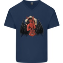 Devil Woman Guitar Death Heavy Metal Rock Mens V-Neck Cotton T-Shirt Navy Blue