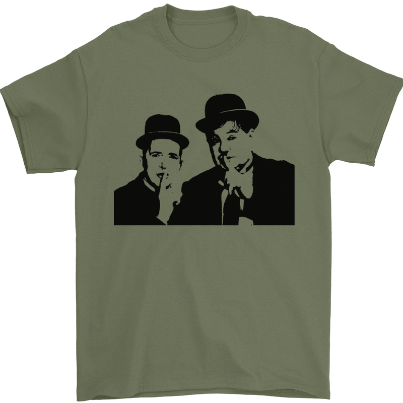 Dick and Doof Aka Laurel & Hardy Mens T-Shirt Cotton Gildan Military Green
