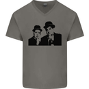 Dick and Doof Aka Laurel & Hardy Mens V-Neck Cotton T-Shirt Charcoal