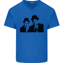 Dick and Doof Aka Laurel & Hardy Mens V-Neck Cotton T-Shirt Royal Blue
