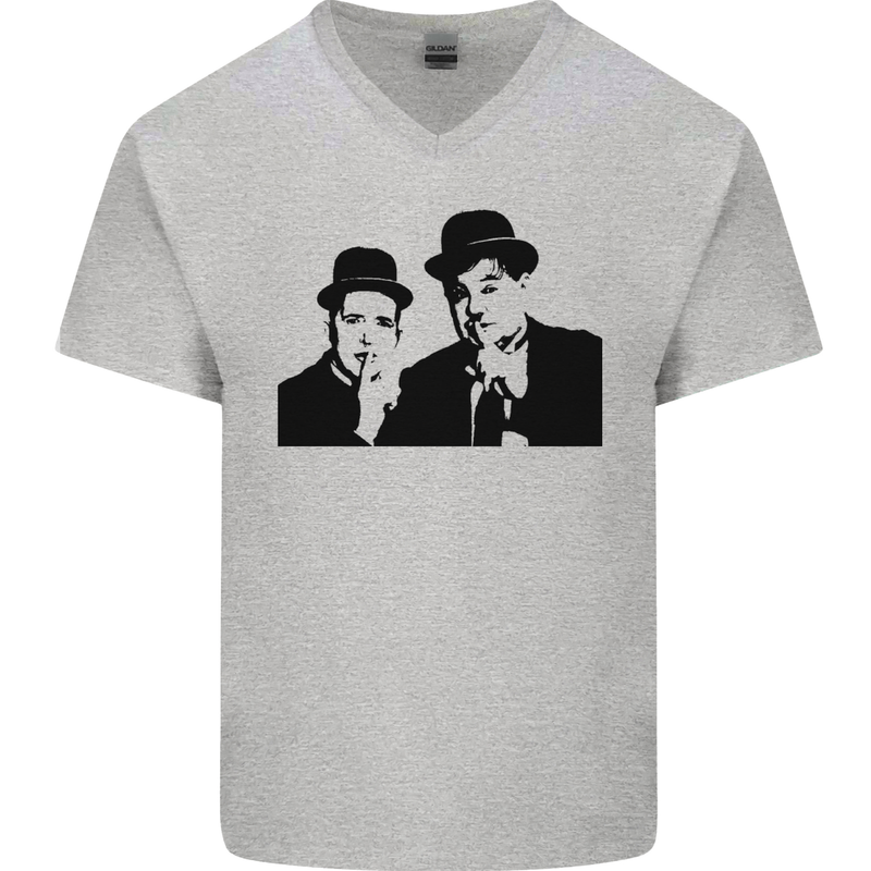 Dick and Doof Aka Laurel & Hardy Mens V-Neck Cotton T-Shirt Sports Grey
