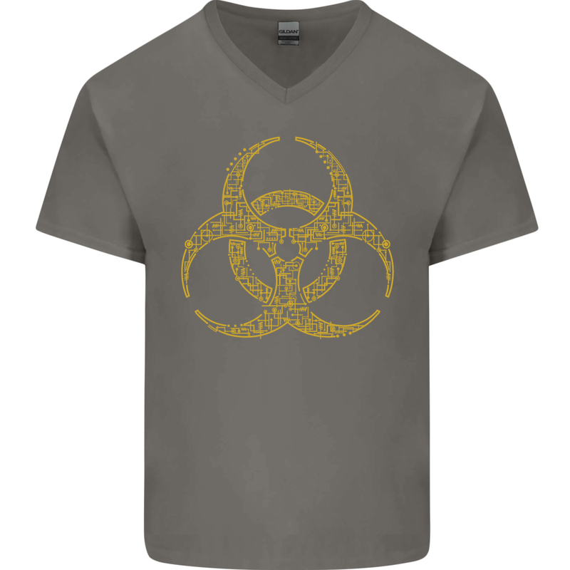 Digital Biohazard Gaming Gamer Zombie Mens V-Neck Cotton T-Shirt Charcoal