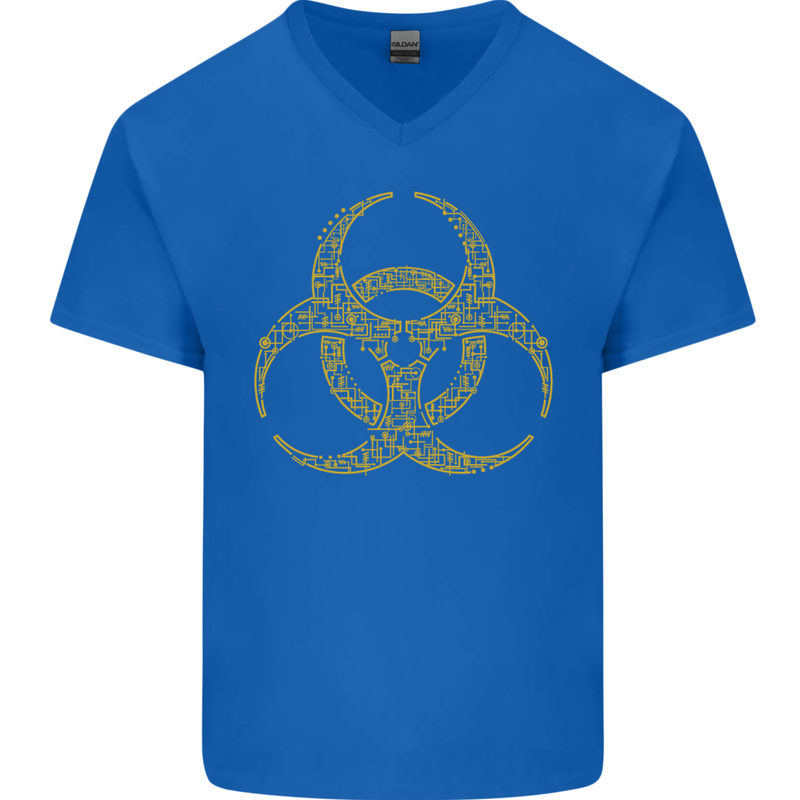 Digital Biohazard Gaming Gamer Zombie Mens V-Neck Cotton T-Shirt Royal Blue
