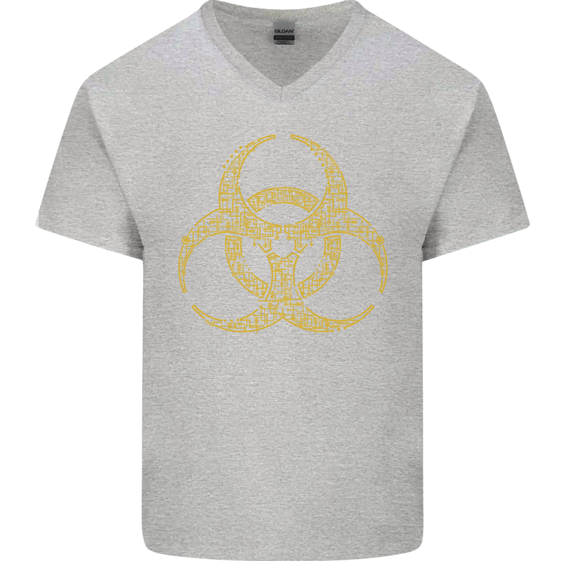Digital Biohazard Gaming Gamer Zombie Mens V-Neck Cotton T-Shirt Sports Grey