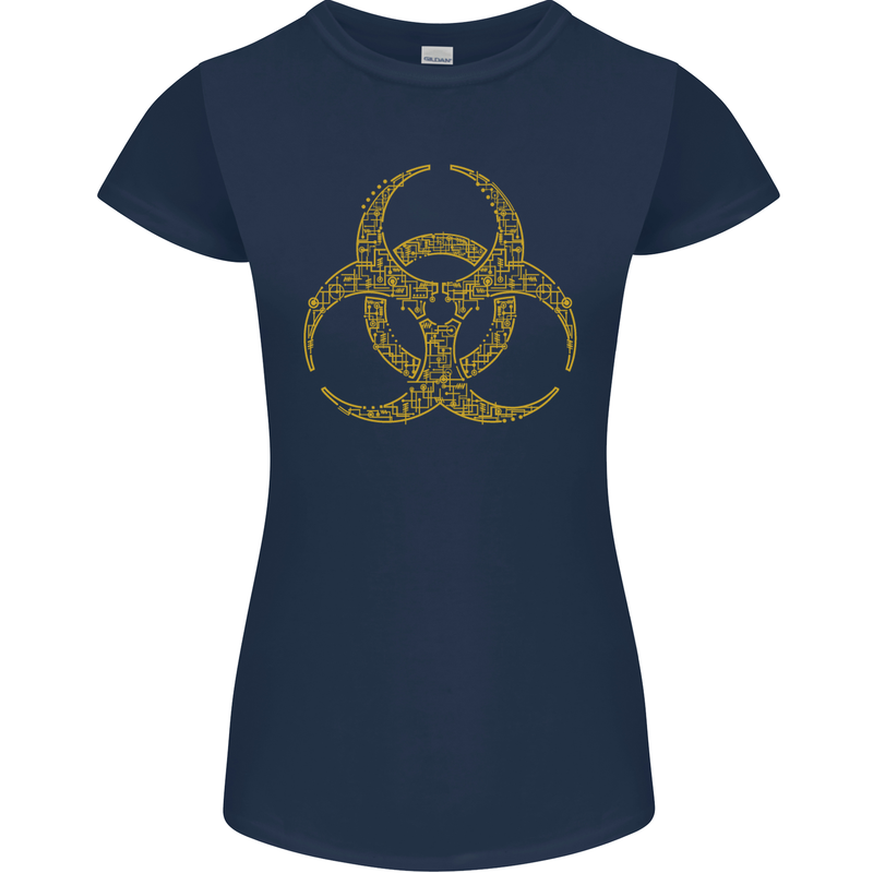 Digital Biohazard Gaming Gamer Zombie Womens Petite Cut T-Shirt Navy Blue